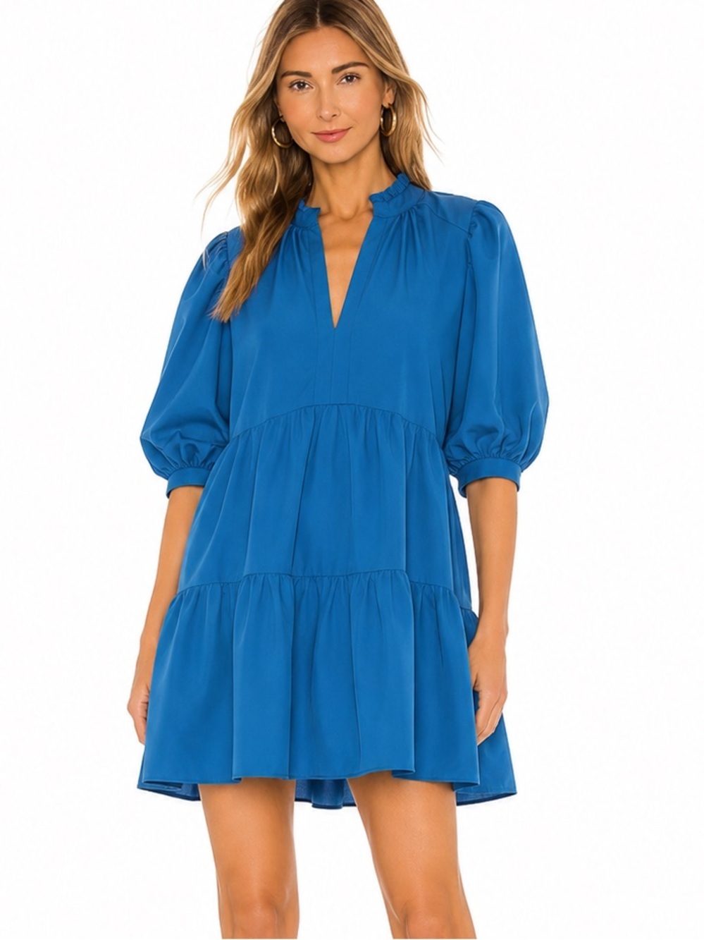AMANDA UPRICHARD Diego Tiered Mini Dress in Turquoise Blue Size XS